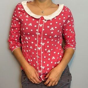 Disney X LC Lauren Conrad Minnie Mouse Polka Dot Collar Red and White Top- M